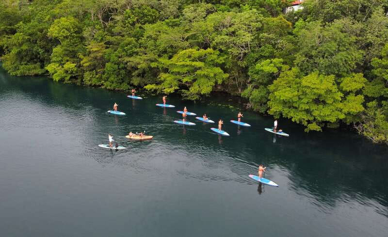 Bacalar: Sunrise Paddleboard Tour with Floating Picnic - Getting steady at Costera 67