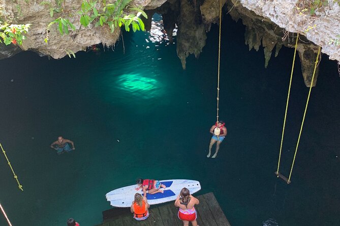 Family ATV Cenote Five Zip Lines Photos Taco Lunch Tequila Taste - Cooling off in the underground cenote