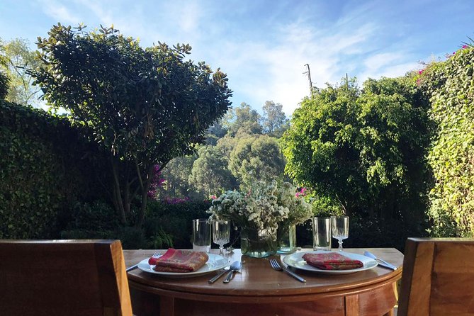 Private Mexican Cooking Class with Gastronomic Historian, Lucia - Eating in the garden after the lesson