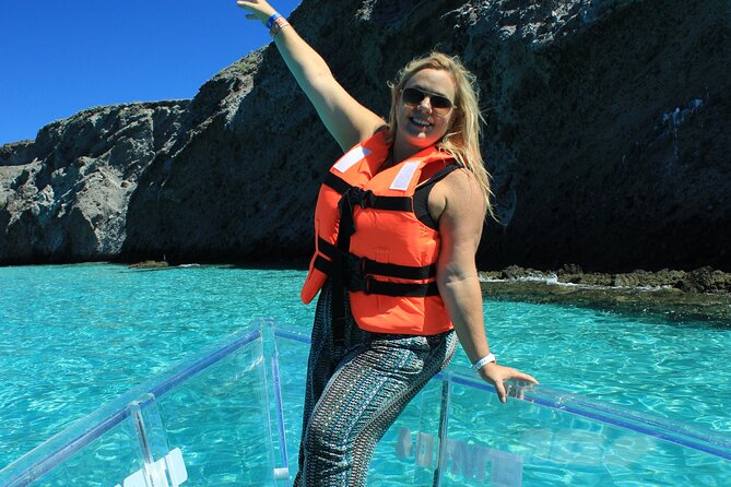 Tour to Arch in the only Clear Boat in Cabo Cruise Hotel PICKUP! - Pelican Rock and the coast around Land’s End